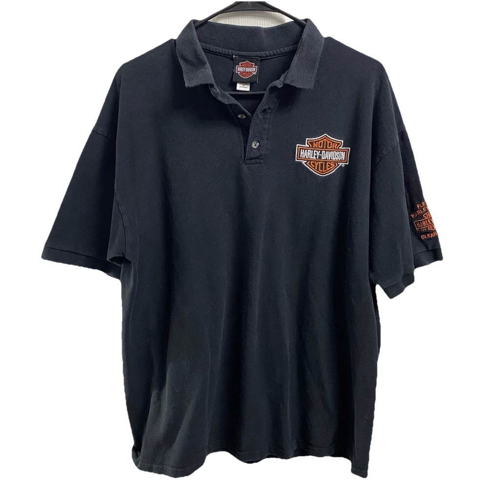 Harley Davidson Motorcycle‎ Men's Black&Orange Polo Shirt Clearwater Fl. Sz. XL